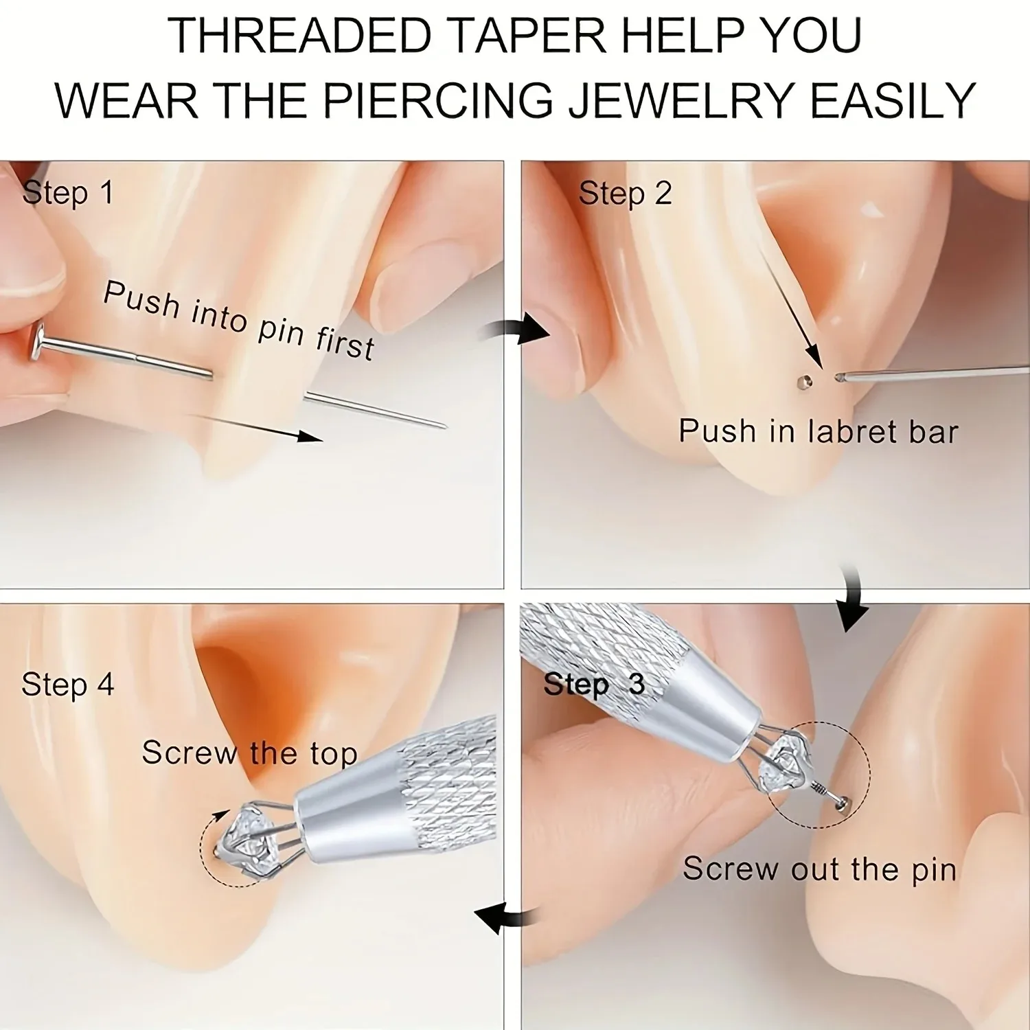 5/6/8 قطعة التيتانيوم الإدراج دبوس تفتق للمجوهرات الخيوط ثقب الأنف تفتق دفع في أقراط أداة ثقب الجسم #5