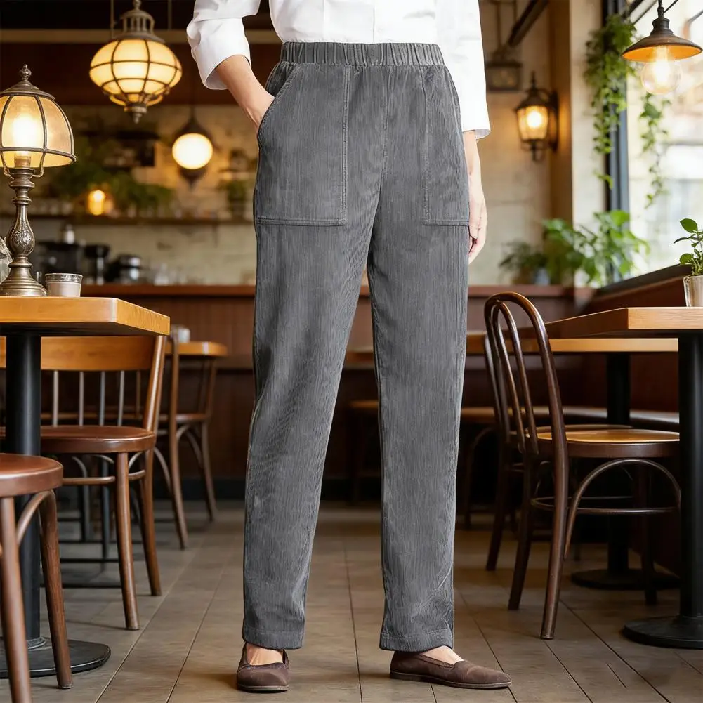 Pantaloni da donna Pantaloni elastici a vita media Pantaloni casual a gamba larga con tasche Pantaloni larghi tinta unita de mujer