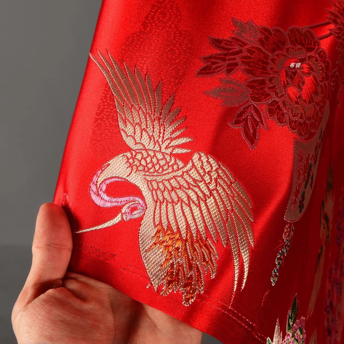 Good Red Chinese Style Brocade Fabric Crane Dance Flower Fan Jacquard Weaving Silk Fabric Sewing Diy Ancient Costume/Clothing