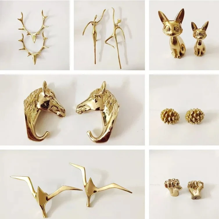 Goldfarbene Möbelgriffe, Türknöpfe, massives Messing, Tier, Katze, Hirschform, Einlochgriffe für Schrank, Küche, Schrank, Schubladengriffe