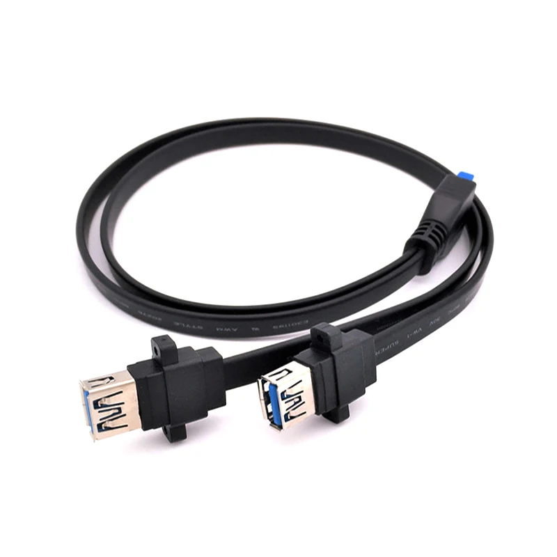 

30/50cm Dual USB 3.0 Female to 20 Pin Header Motherboard Adapter Cable 2 USB Screw Panel Mount Motherboard Flat Cable Cord