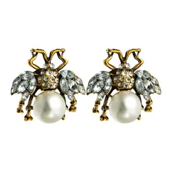 Fashion Crystal Pearl  Bee Dangle Earrings for Women with Zircon Big  Drop