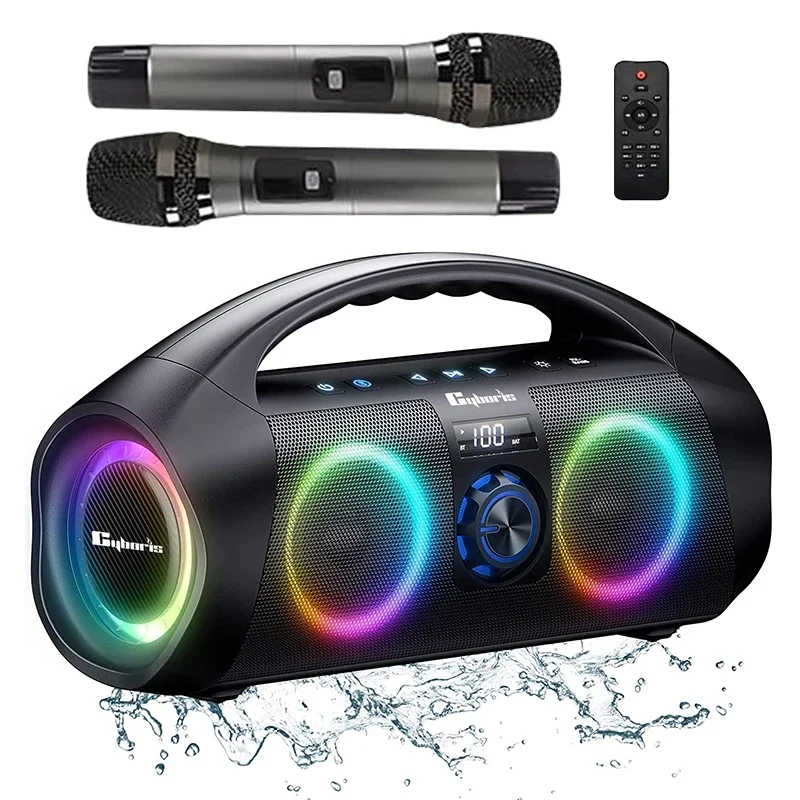 

120W Karaoke Machine with Two Wireless Microphones, Portable Blue Tooth Speakers Deep Woofer Waterproof IPX7 Waterproof
