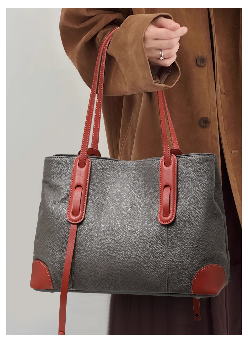 Echte Leder-Damenhandtasche, Große Kapazität Shopper-Tasche, Neue 2026 Mode-Schultertasche für Frauen, Rindsleder-Shopper, Große Tasche – Detail 2