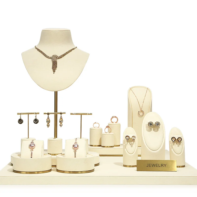 Jewelry Window Display Props Earrings Rings Necklaces Bracelets Window Decoration Rack Beige Color Jewelry Show Set