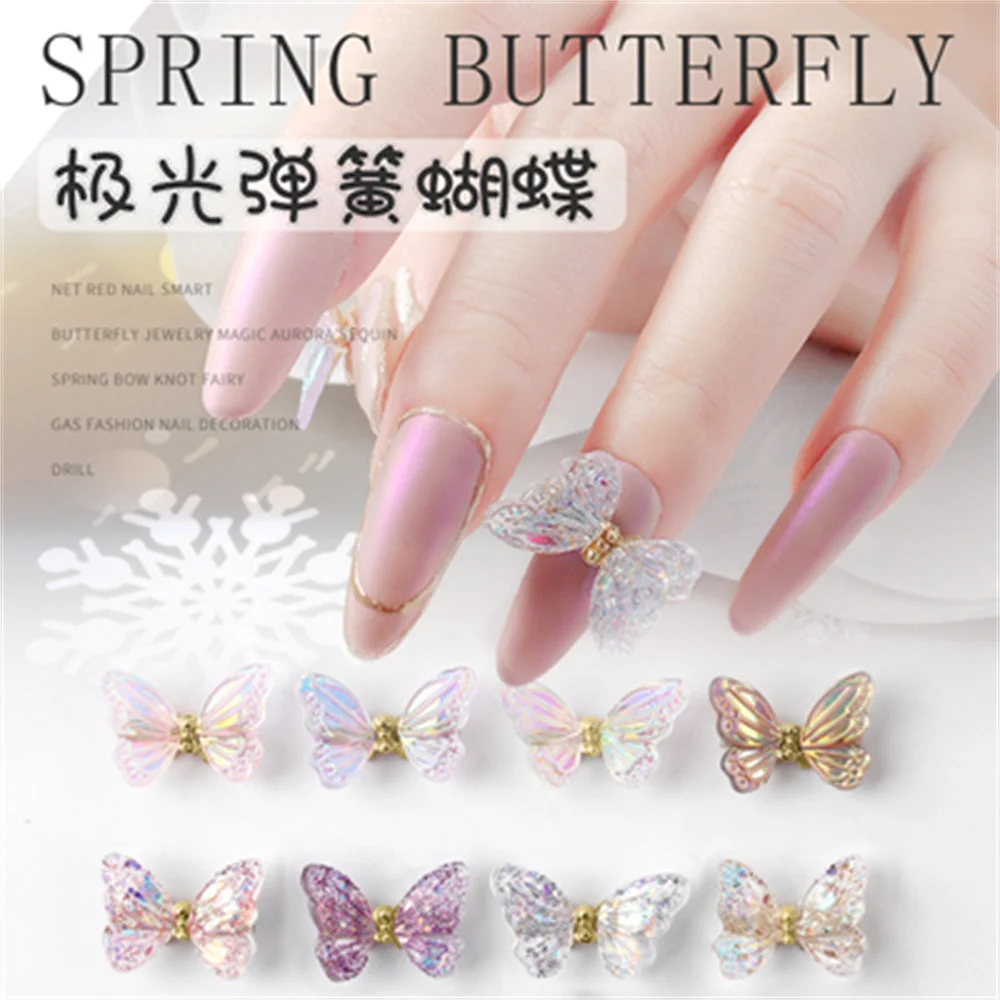 5PCS Sparkle Flying Butterflies Nail Art Charms 4Colors Aurora Zircon Crystal Nail Rhinestone Jewelry UV Glitte Manicure Decors#