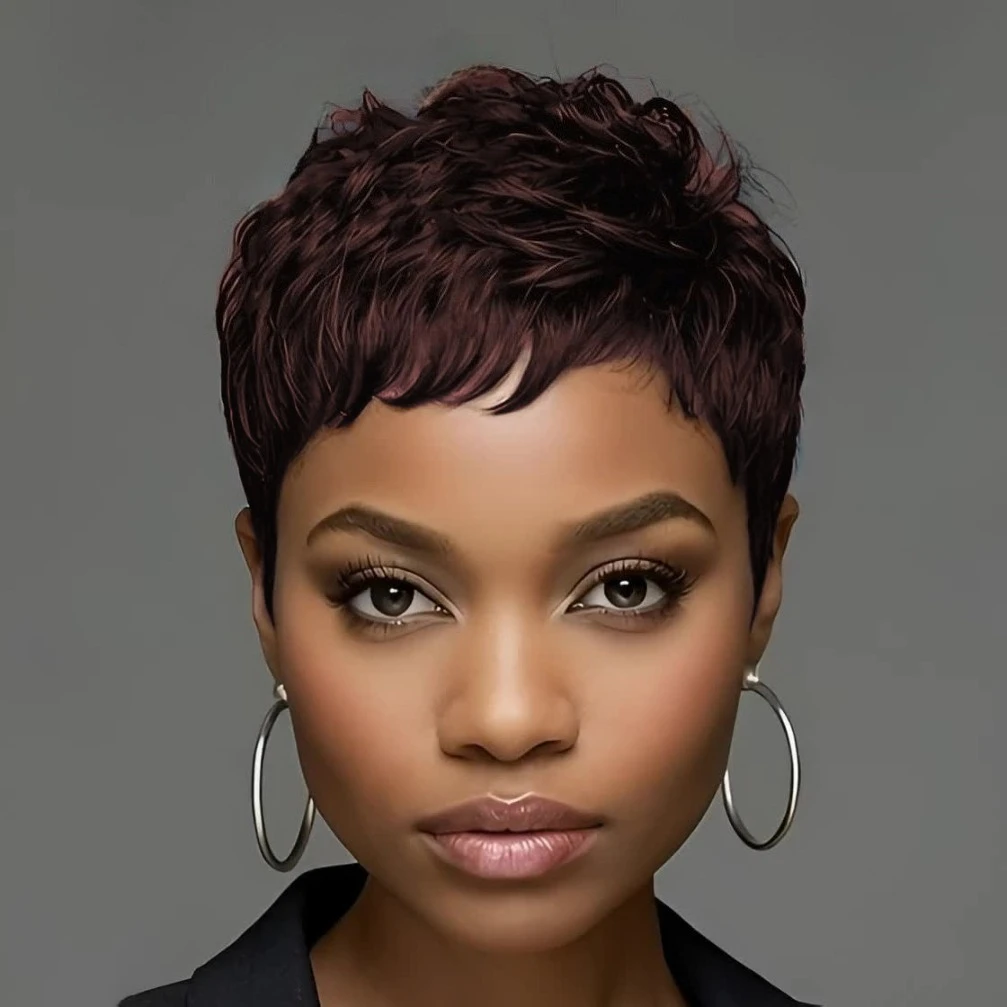Colored Wig 150% Density 4Inch Pixie Cut Curly Wave Human Hair Wig for Women Full Machine Made Wig for Daily Wear and Party image 2