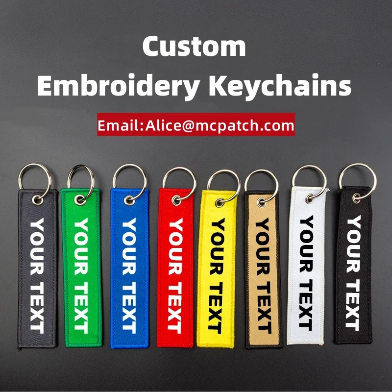 Custom Embroidery Keychains Wholesale 50PCS Woven Print PVC Design Logo For Key Chain Personalized Embroidered Keychain For Bag