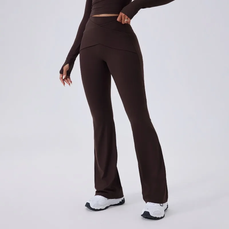 

Женские брюки для йоги с начесом, слегка расклешенные брюки телесного цвета с высокой талией, спортивная одежда на открытом воздухе, одежда для фитнеса, брюки для тренировок в тренажерном зале