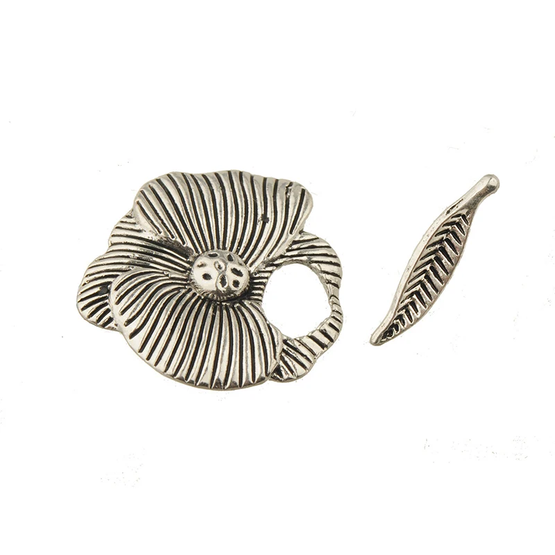 DIY Toggles Hooks Bracelets Clasps Jewelry Material Vintage Silver Large Flower Leaf Bar Metal Jewellery Accessories New 10 Sets