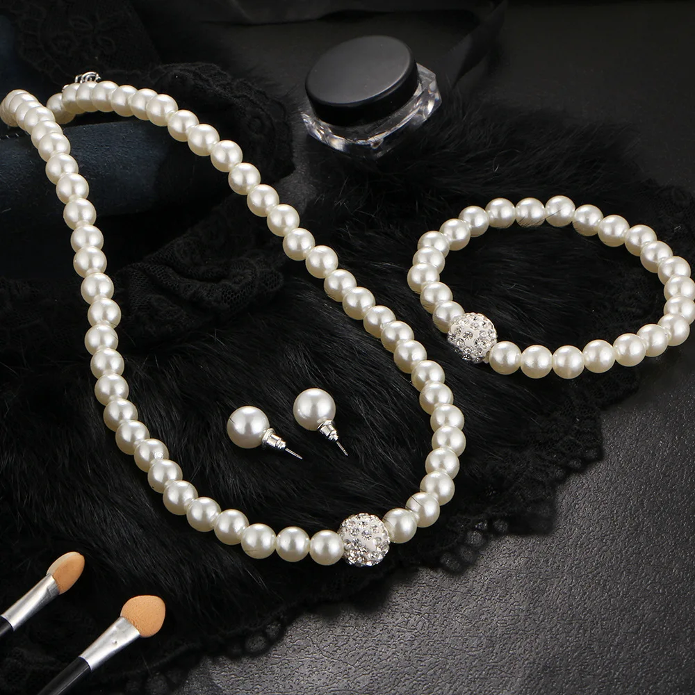 Junzi Female Weddings Pearls Jewelry Set Necklace Drop Earrings Bracelet Charming Accessories Romantic Gift For Mother
