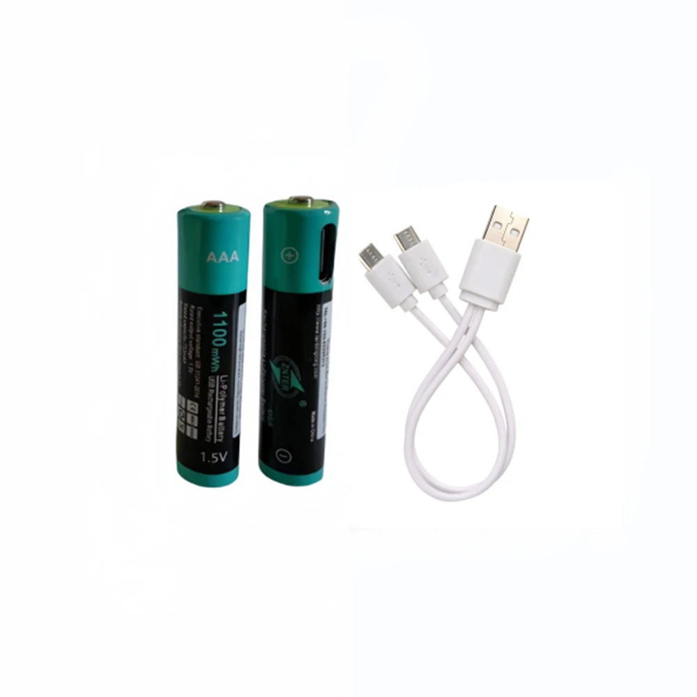 2PCS ZNTER 1100mWh AAA Rechargeable Battery Mirco USB 1.5V Lithium Polymer Battery with Mirco USB Cable for Fast Charging