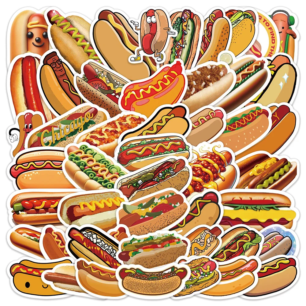 

10/50PCS Hot Dog Delicious Food Ketchup Meniss Mustard Cartoon Doodle Decorative Waterproof Stickers Kids Toy