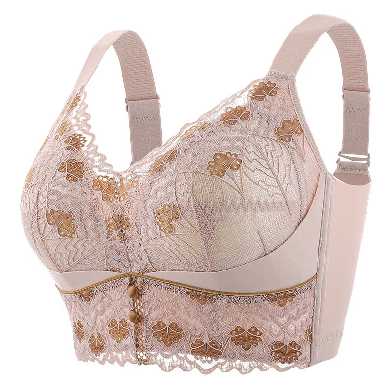 

New Fashion Women Latex Bra Without Steel Ring Summer Lace Anti-sagging Underwear Sweet Flower Embroidery Underclothes Everyday