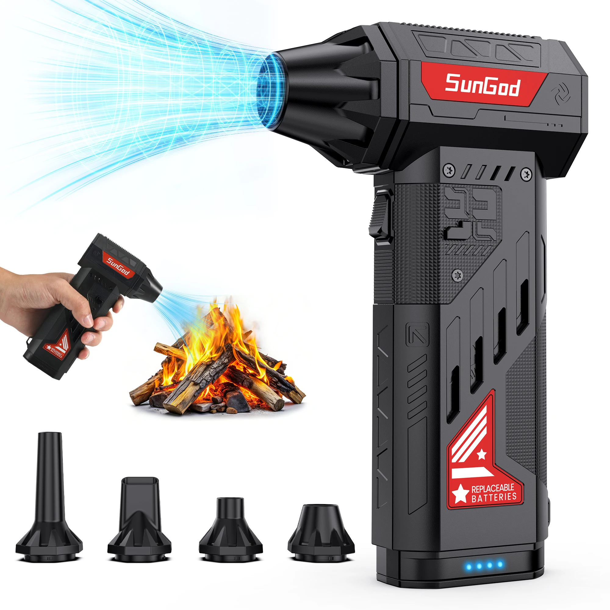 

X303 Вентилятор 110 000 об/мин Бесщеточный турбоструйный вентилятор Портативная электрическая воздушная тряпка Type-C с зарядкой Мощный воздуходувка с 4 насадками