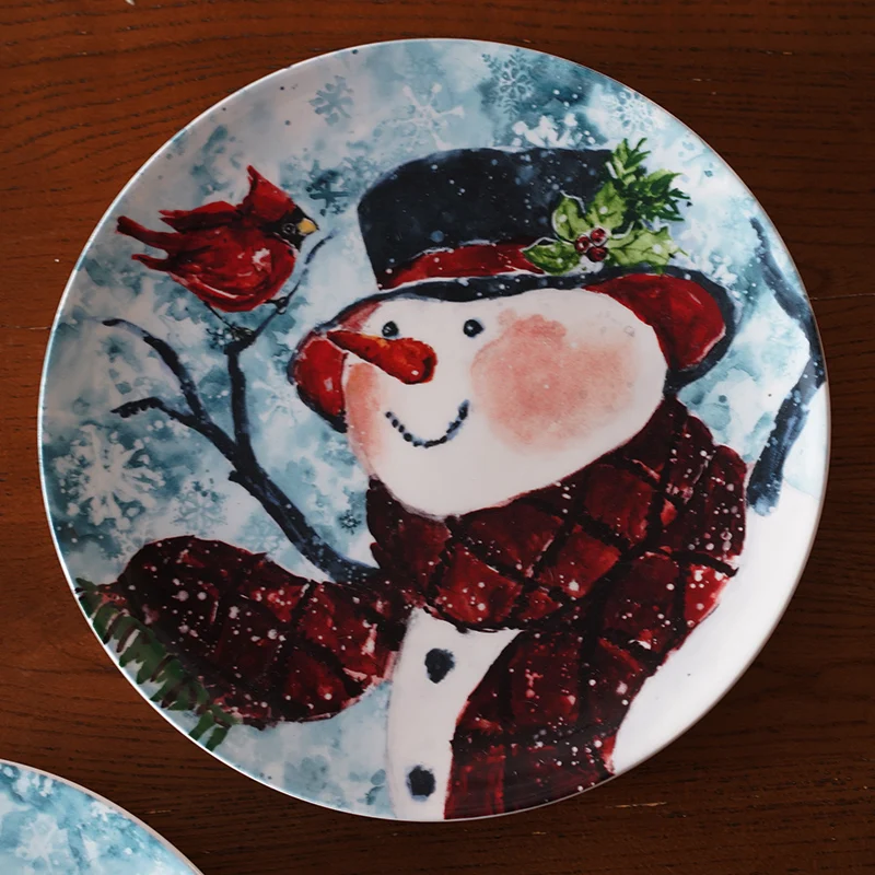 Christmas Winter Hand-painted Ceramic Plates Cute Snowman Western Food Plates Steak Plates Set Serving Loica Para Cozinha Pratos