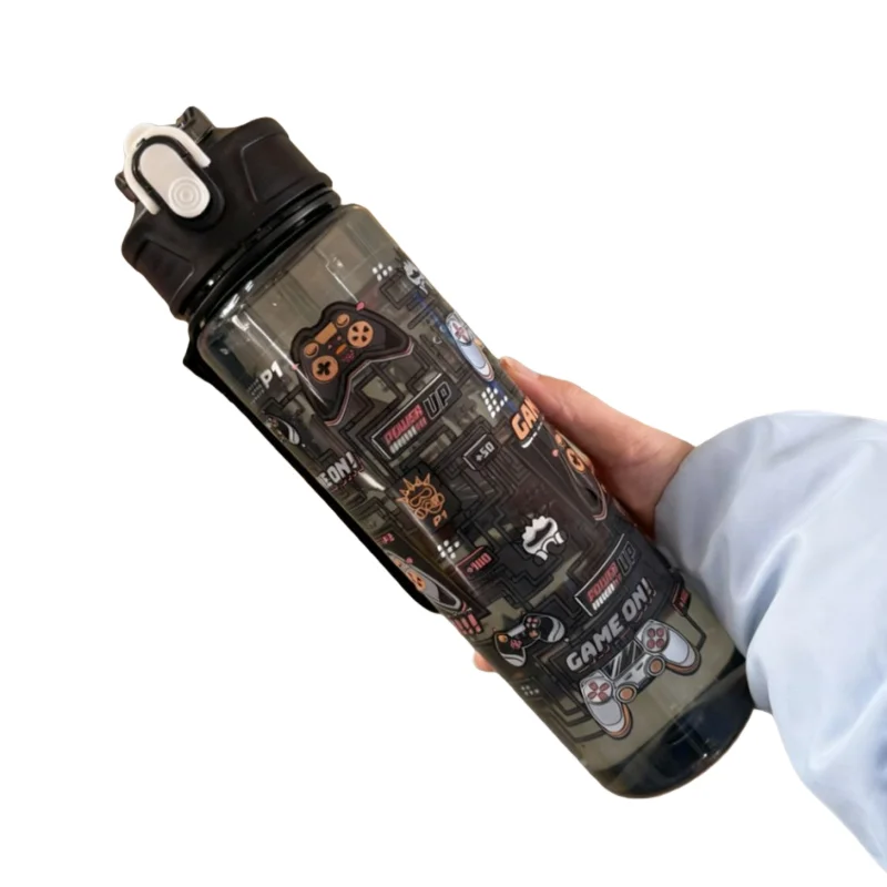 Conveniente 750ml garrafa de água impressa dos desenhos animados copo de palha portátil à prova de vazamento grande capacidade esportes ao ar livre viagem ginásio esportes