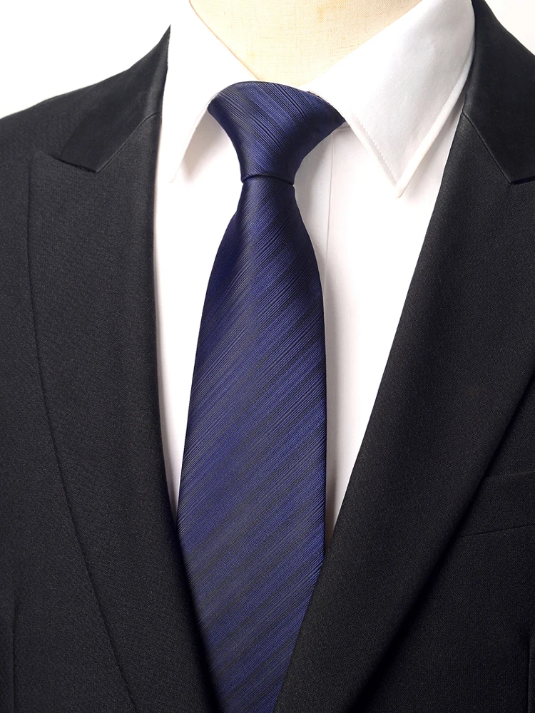 عالية الجودة الأزرق الداكن غرامة شريط عمودي التعادل للرجال الملابس الرسمية قميص الأعمال اكسسوارات 8 سنتيمتر واسعة اليدوية معقود التعادل #1