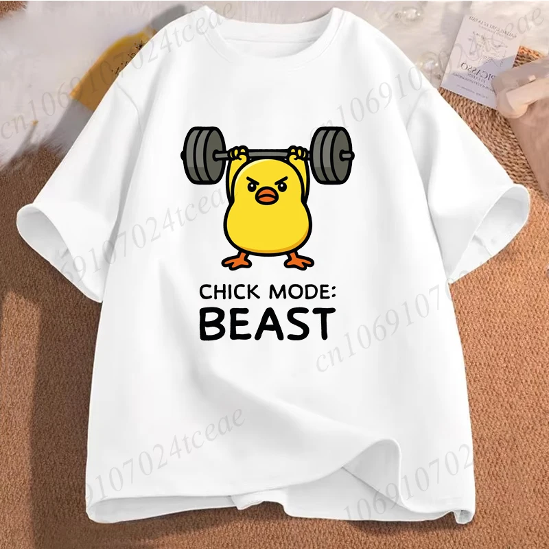 Funny Workout Gym Women's T-Shirts,Humor Duck T-Shirts,Cute Chick Lifting Weights Tops Tees,Fitness Women's Shirts Clothing Tops