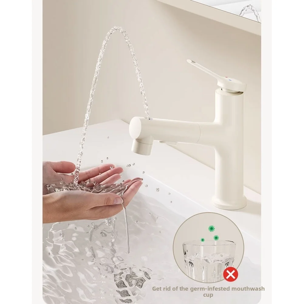 Pull Out Faucet for Contemporary Bathroom Sink Copper Body 3 Spray Modes Bubble Shower Upflow Stainless Steel Finish