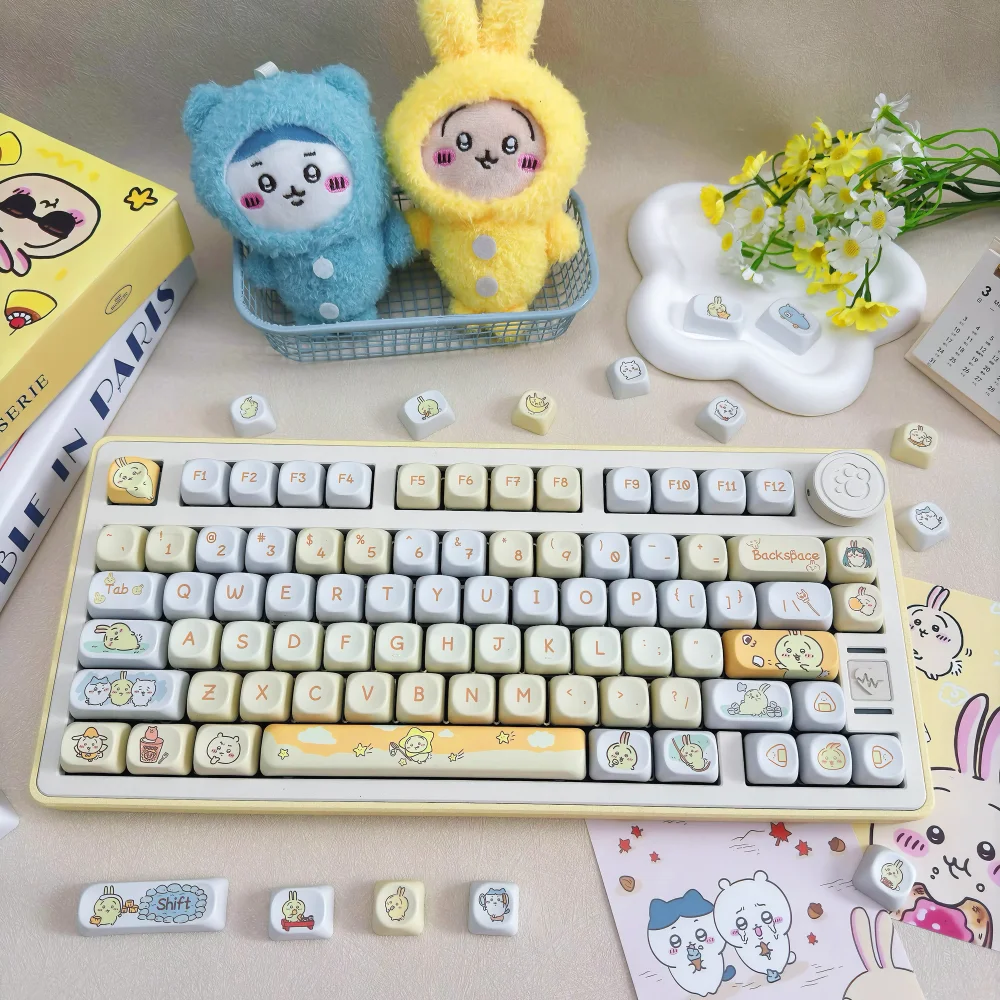 Cute Kitten and Puppy Usachi MOA Keycap 95 Key PBT Girl Gift Keycap Compatible MX Switch 60/70/80 Mechanical Keyboard