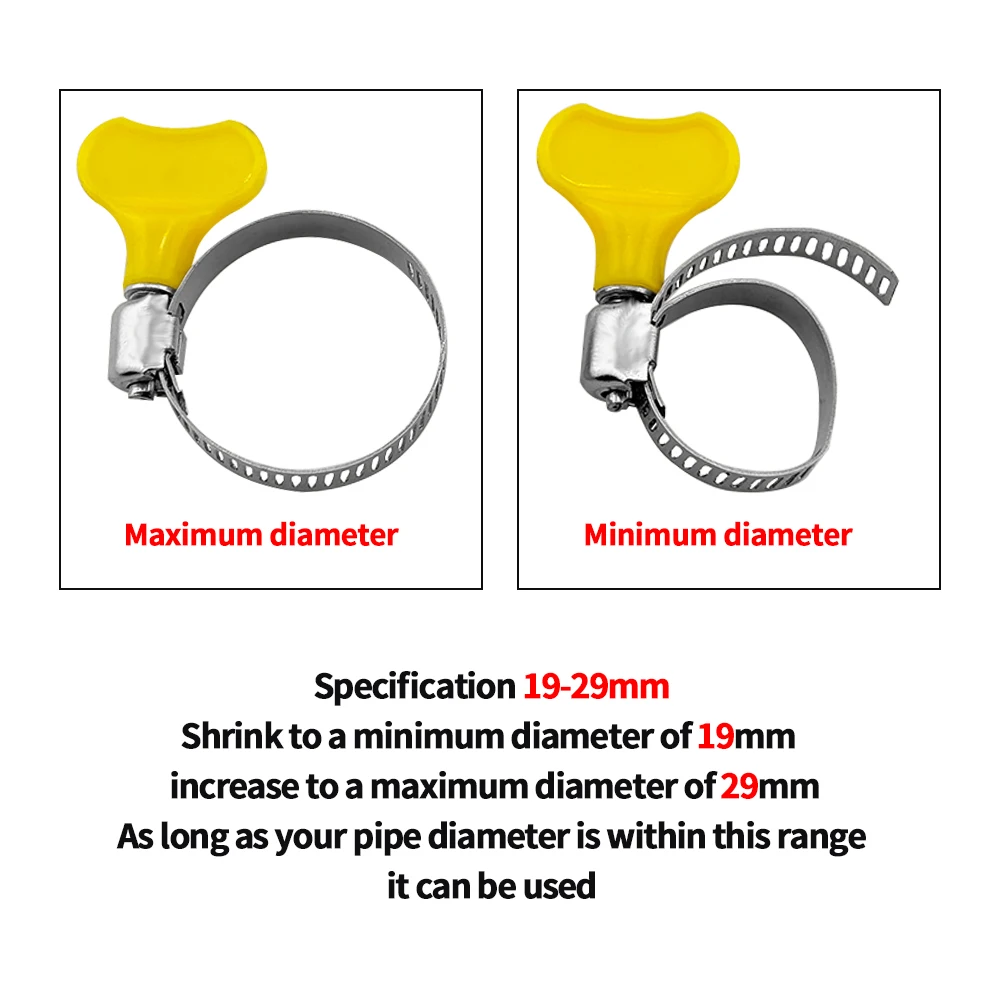 5-10pcs 6-32mm Adjustable Yellow Plastic Handle Hose Clamp Water Pipe Clip 201 Stainless Steel Pipe Clips For Tube