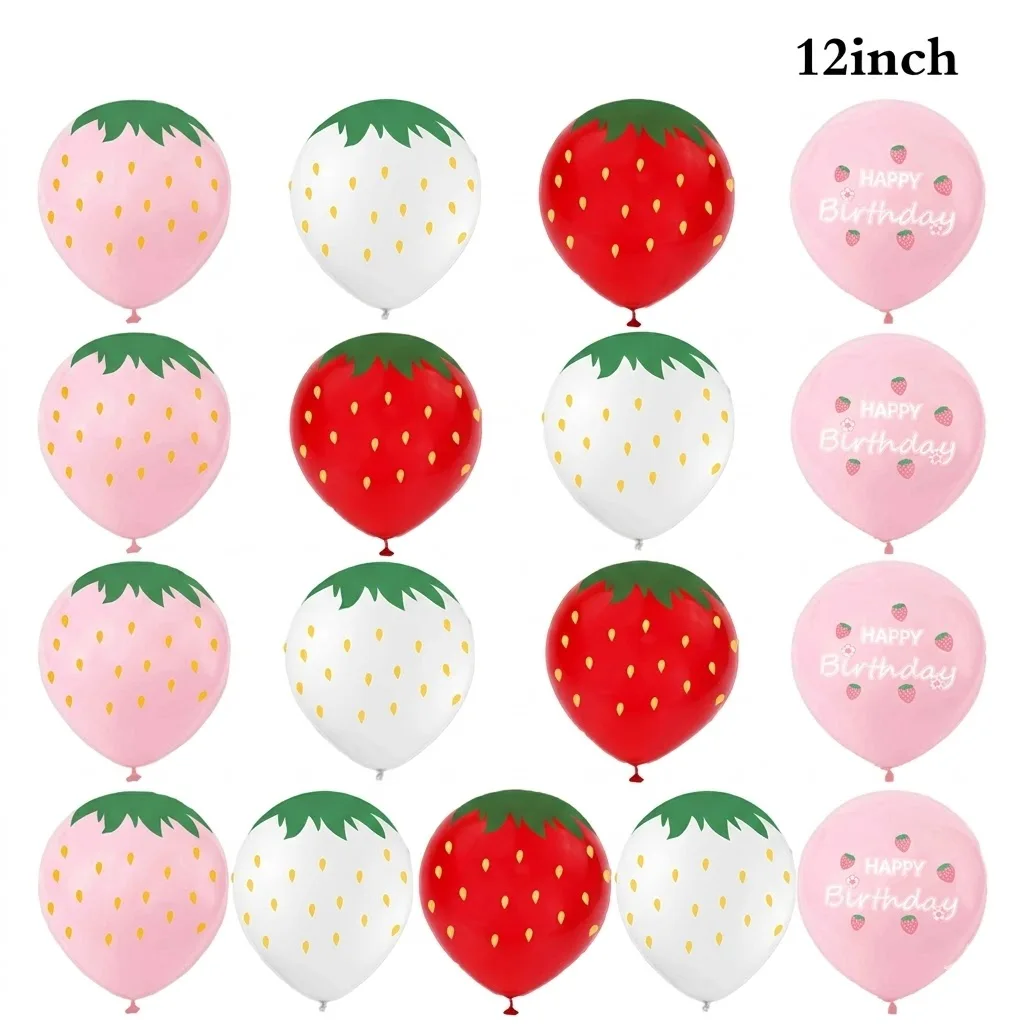Sommerliche Erdbeer-Latexballons Süße Erdbeer-Rot-Rosa-Weiße Happy-Birthday-Deko für Mädchen Babyparty-Zubehör – Detail 2