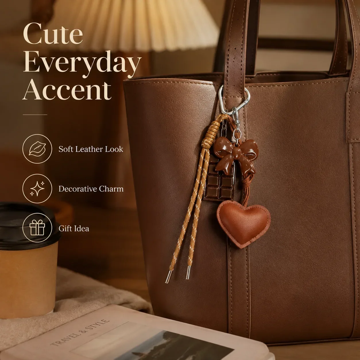 Minimalist Solid Braided Cord Key Holder Bow PU Heart Pendant Ins Style Girls Backpack Bag Charm