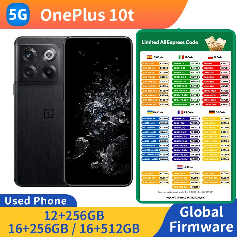 هاتف OnePlus 10t 5g يعمل بنظام أندرويد بشاشة 6.7 بوصة 2412x1080 AMOLED بطارية 4800 مللي أمبير في الساعة أصلي في حالة جيدة هاتف مستعمل