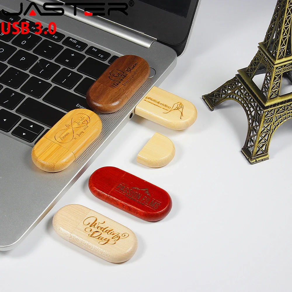 JASTER 10pcs/lot (Free Logo) USB 3.0 Flash Drive 128GB Wooden Pen Drive with Case 64GB Memory Stick Wedding Gift Storage Disk