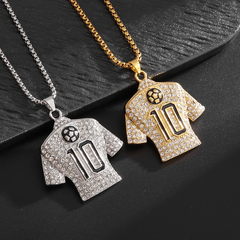 

Fashion Hip Hop Cubic Zirconia Legend No. 10 Jersey Pendant Necklace Men Women Personalized Punk Football Sports Jewelry Gift