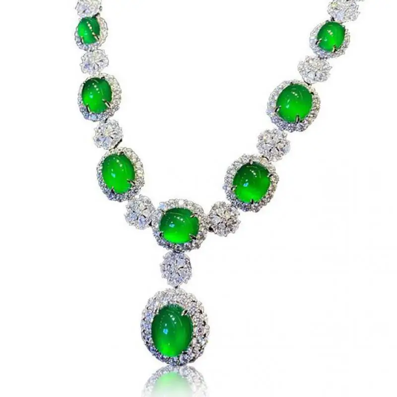 Genuine Myanmar Grade A Jadeite Green Jade Zircon Flower Luxury Necklace Women Fine Jewelry Burma Pink Jade Zirconia Necklaces