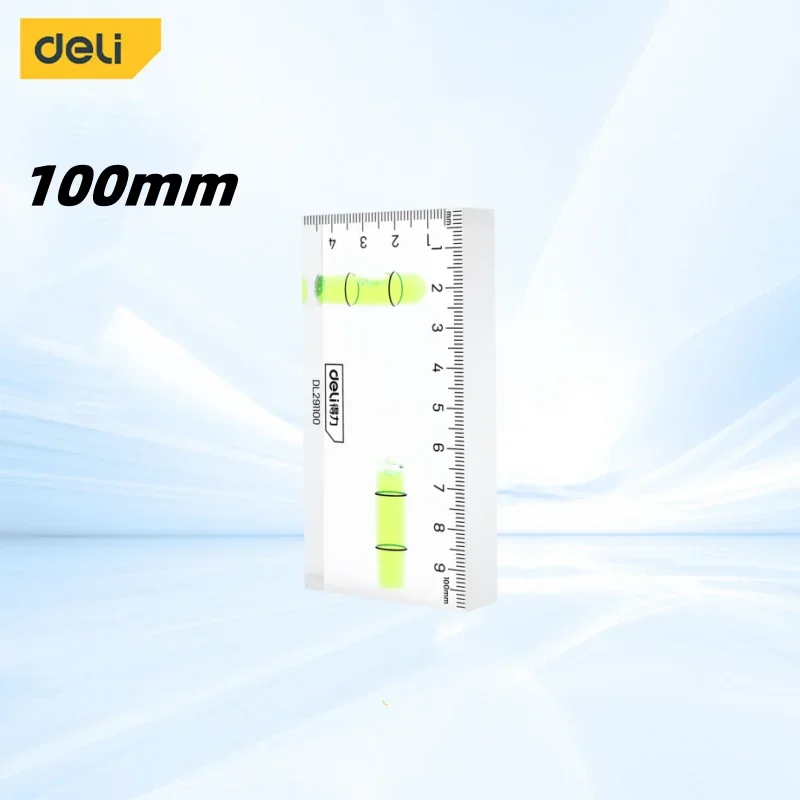 Deli High Precision Transparent Level Ruler 2 Horizontal Bubbles 100mm Acrylic Mini Spirit Level Multifunction Measuring Tool