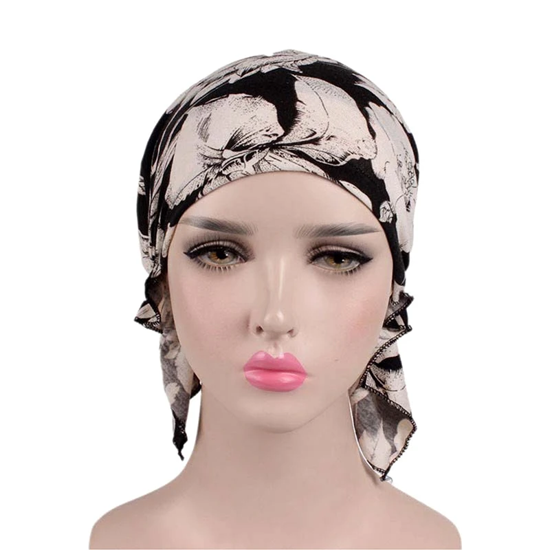 Boné de quimioterapia impresso pré-amarrado muçulmano para mulheres, turbante elástico, chapéu, lenço, lenço, bandanas de câncer, acessórios para cabelo, moda