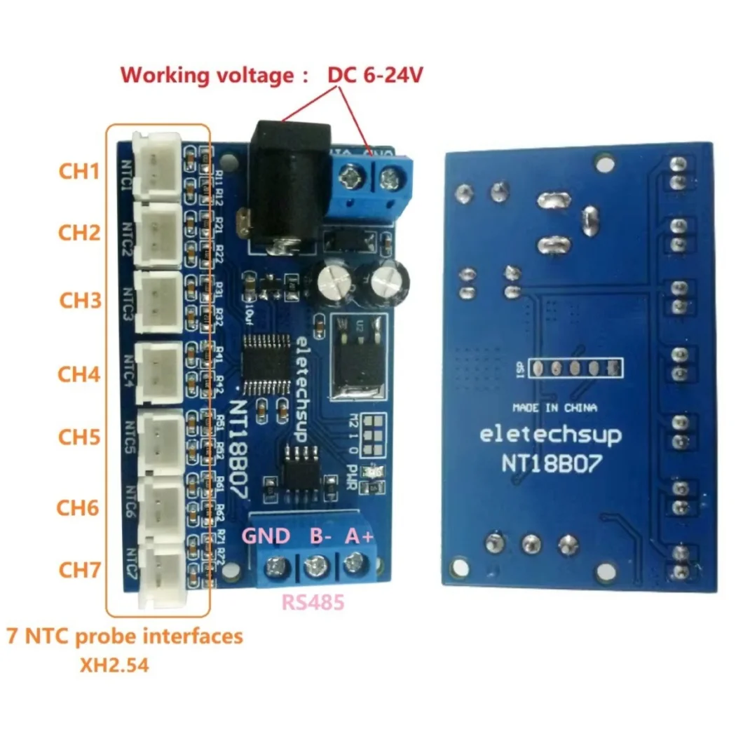 7CH DC 12V RS485 NTC Thermistor Temperature Sensor Modbus Rtu Remote acquisition monitor Module B3950 10K 1%