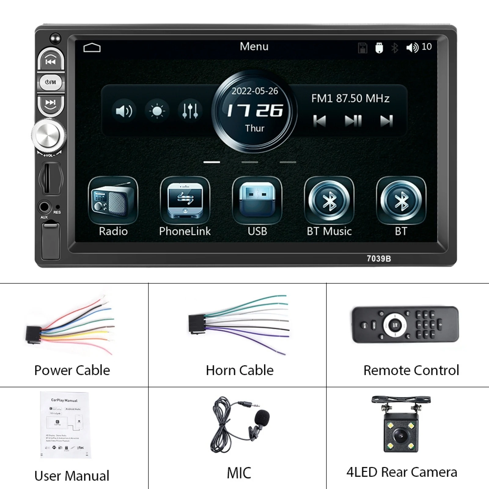 

A3061 7 Inches MP5 Bluetooth Player Universal Wired CarPlay Reversing Image Integrated, Style: Standard