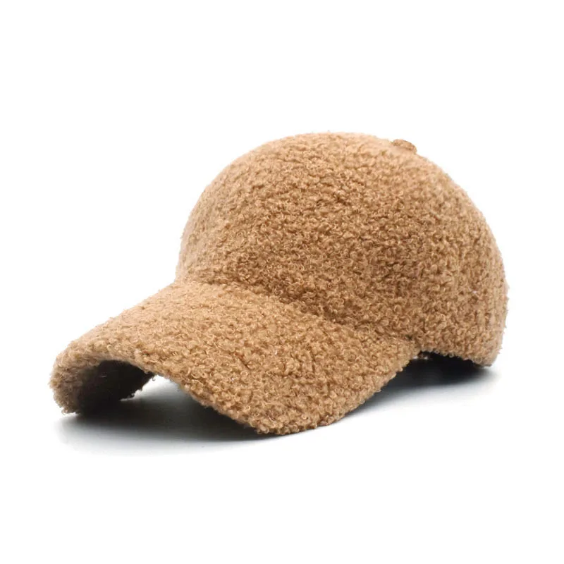 1pc Men Women Sherpa Textured Baseball Hat Soft Fuzzy Plush Curved Brim Back Cap Solid‑Tone Headpiece for Winter Outfit Matching