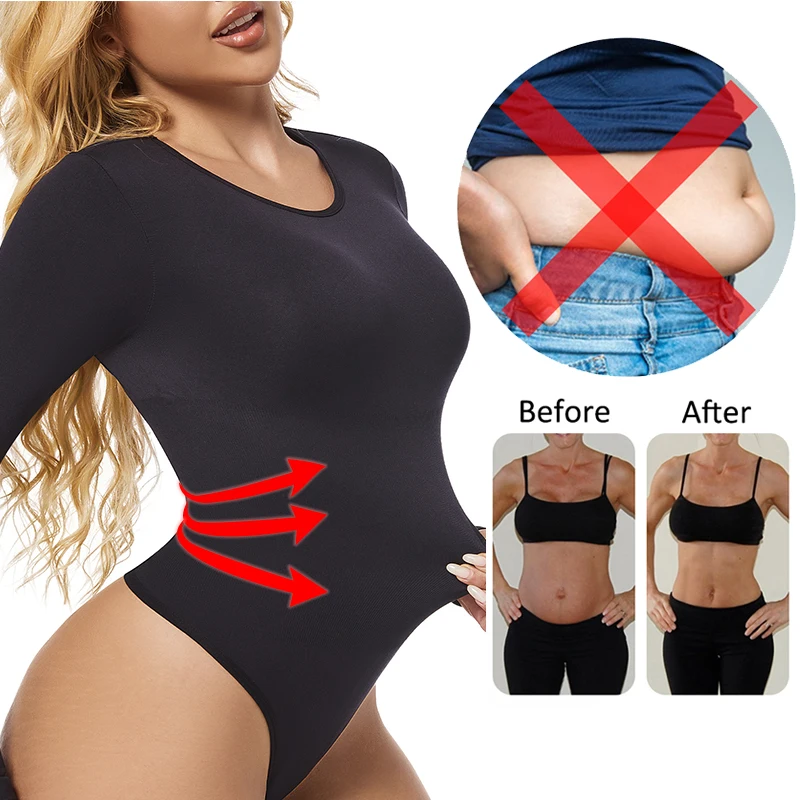 Women Slimming Bodysuits Long Sleeve Shapewear Thong Tummy Control Body Shaper Camisole Corset Tops Leotards Bodycon Jumpsuits