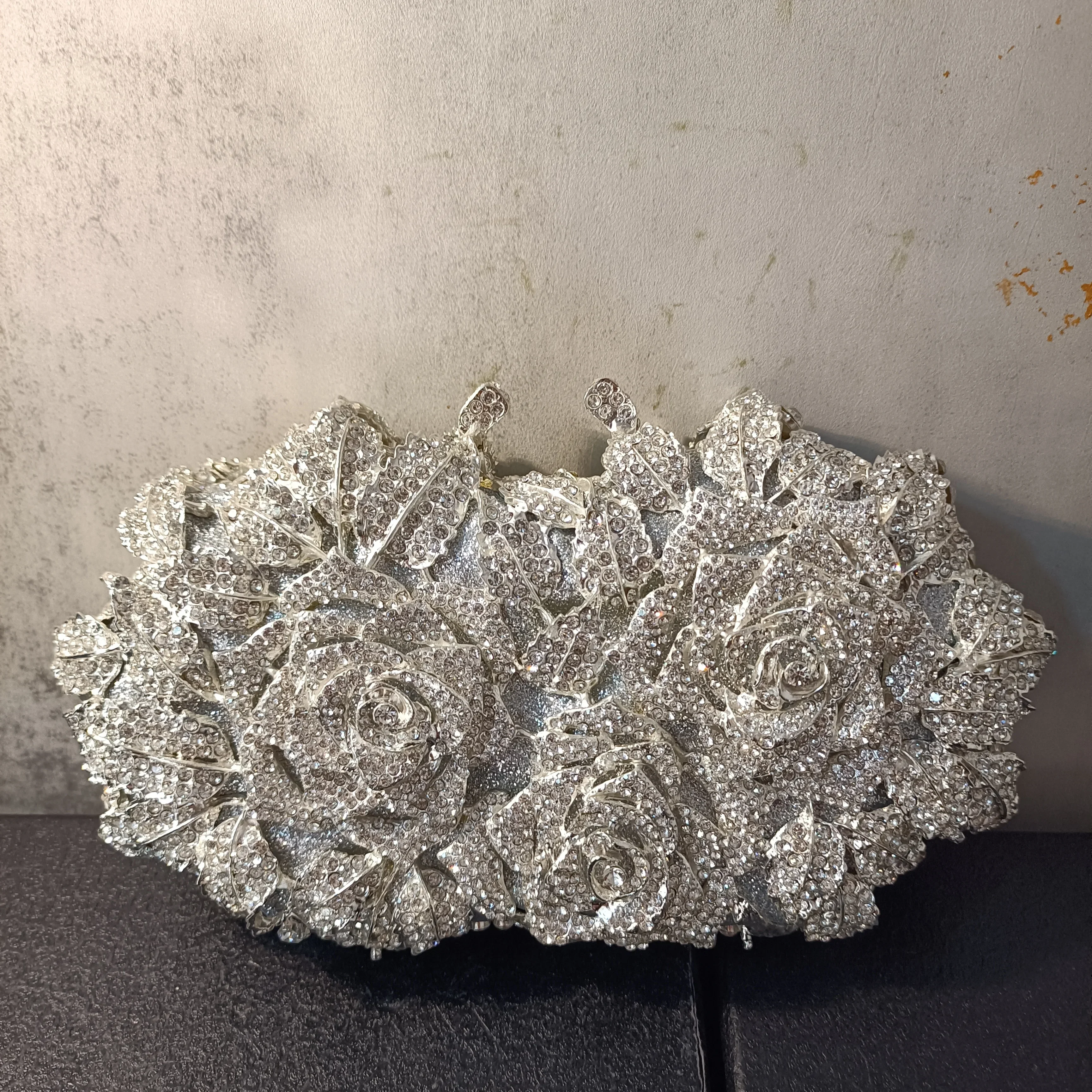 

XIYUAN Woman Silver Crystal Floral Clutch Bling Diamond High Quality Handbag For Wedding Bridal Banquet Evening Bag Party Purse