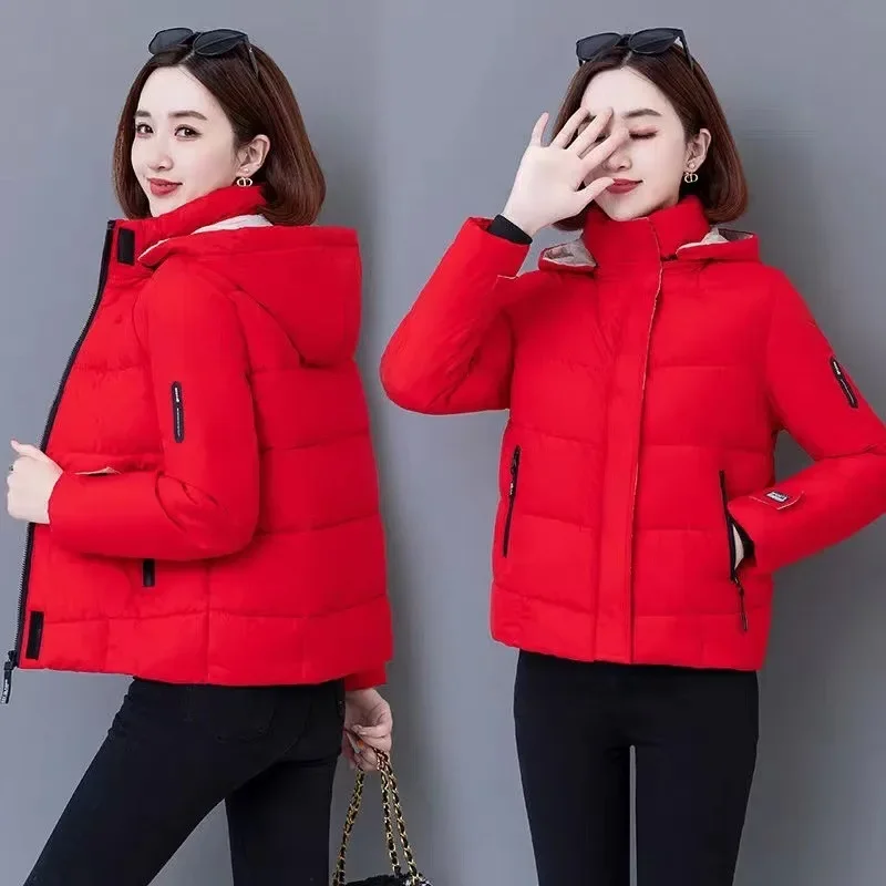 Dicke Fleece Baumwolle Parkas Frauen Puffer Jacke Winter Mode Warme Mit Kapuze Kurze Unten Jacke Dame Casual Solide Zipper Gepolsterte Mantel