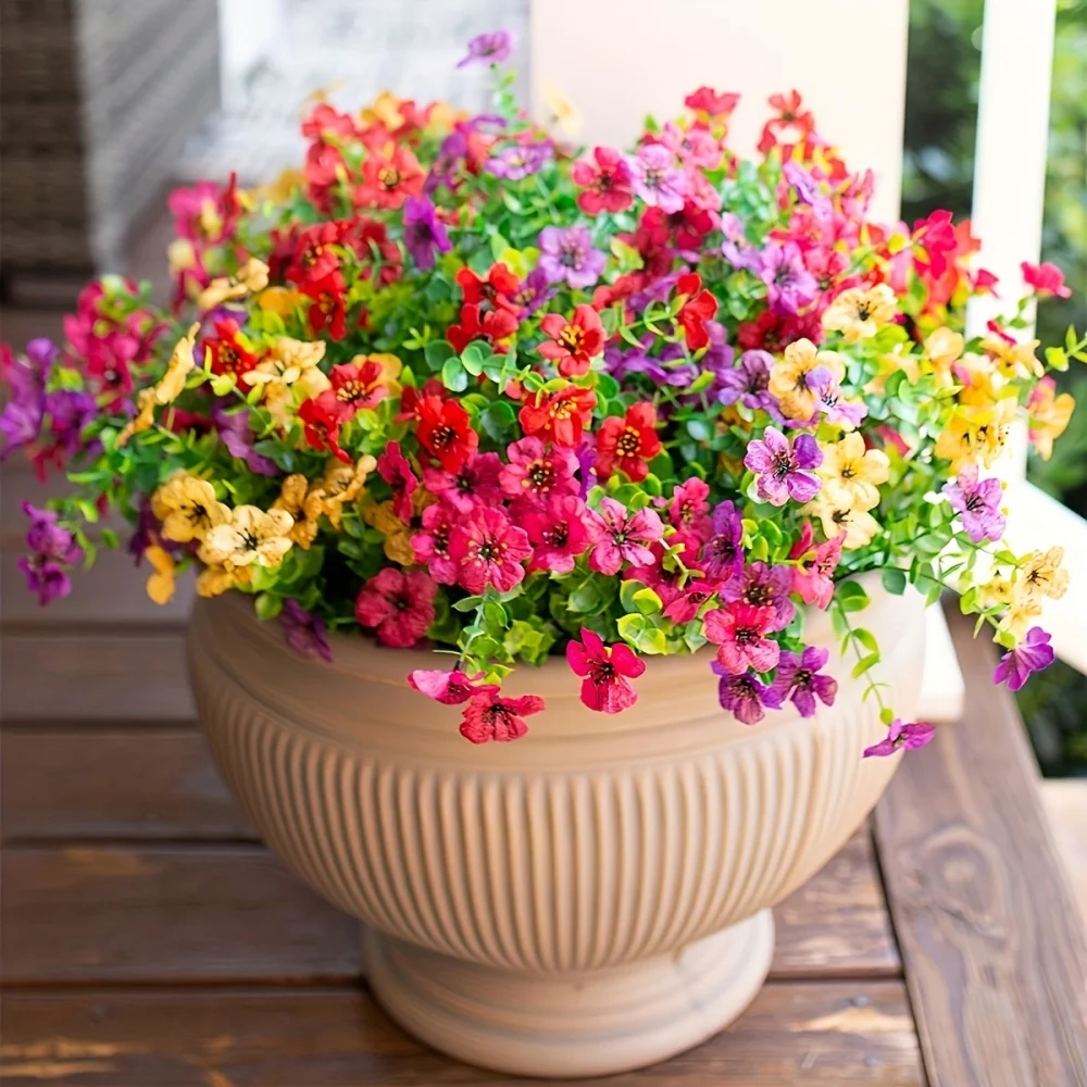 12 Bundles,Uv-Resistant Artificial Daisy Flowers - Mixed Colors, Faux Silk Boxwood For Outdoor Decor
