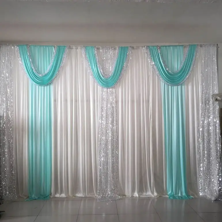 

10FTX10FT Ice Silk Wedding Backdrop Curtain With Sequin Swag Drapery Stage Background Event Party Decoration