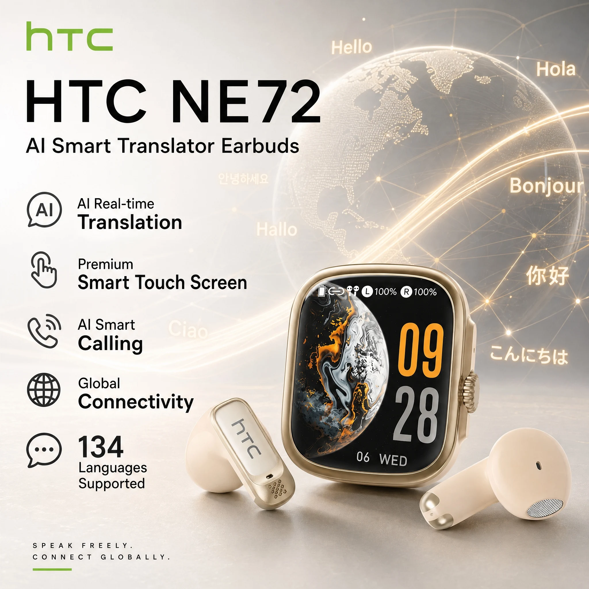 Écouteurs Bluetooth HTC NE72 Confort Sport TWS Traduction IA Intra-auriculaires Ultra Longue Autonomie Casque Sans Fil