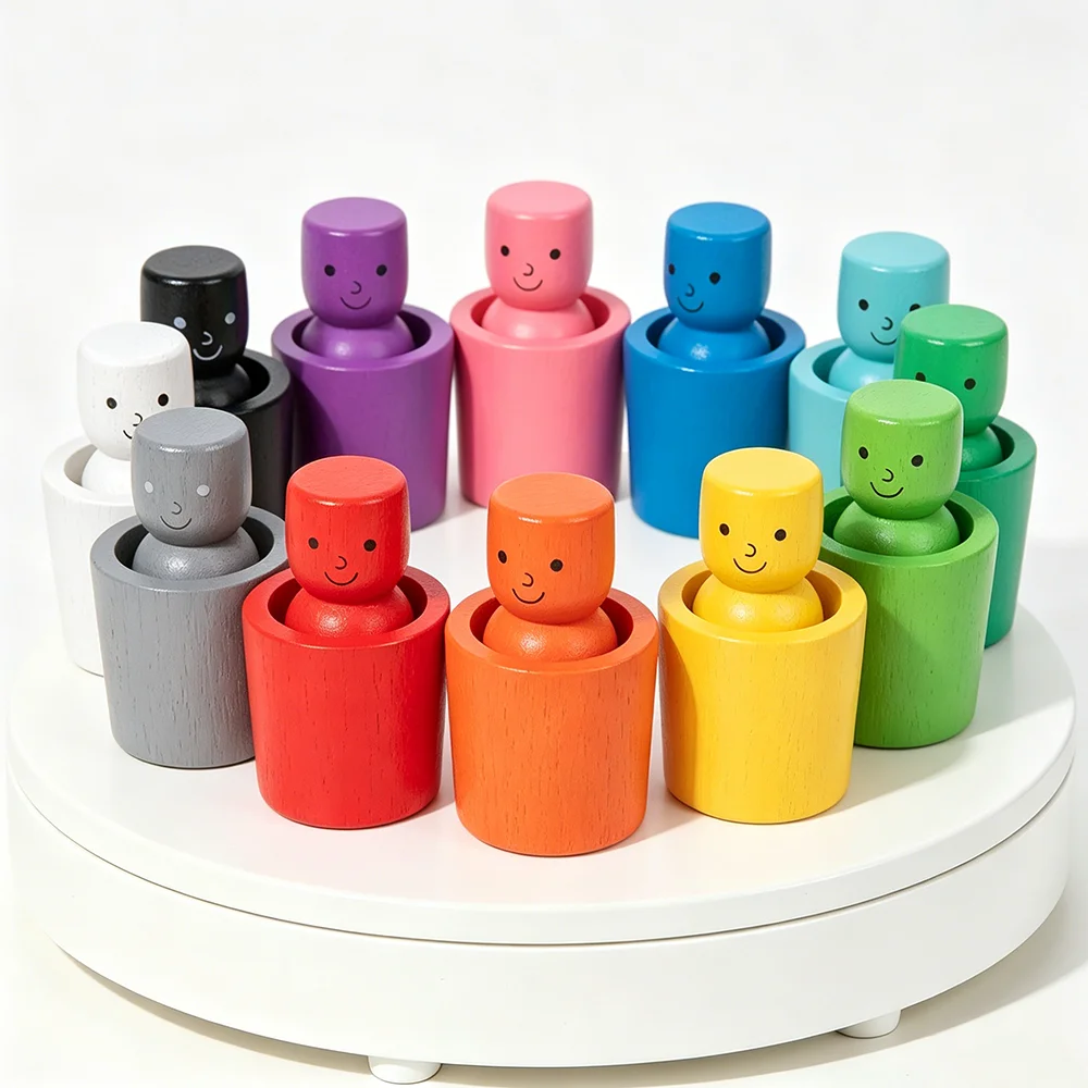 Wooden Montessori Sorting Toys Color Matching Toy Stack Cup Game for Toddlers Ages 3+ Preschool Activities Fine Motor Toys