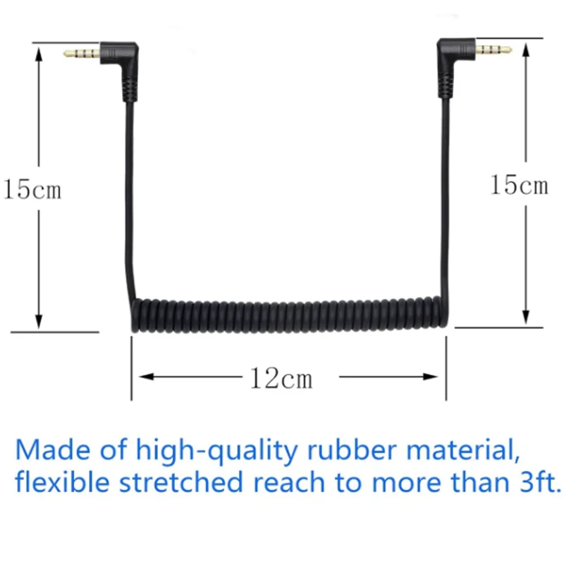 90 Degree Right Angle 3.5mm Male to Male Male to Female Jack 4 Pole / 3 Pole Extension Aux Audio Coiled Spiral Cable