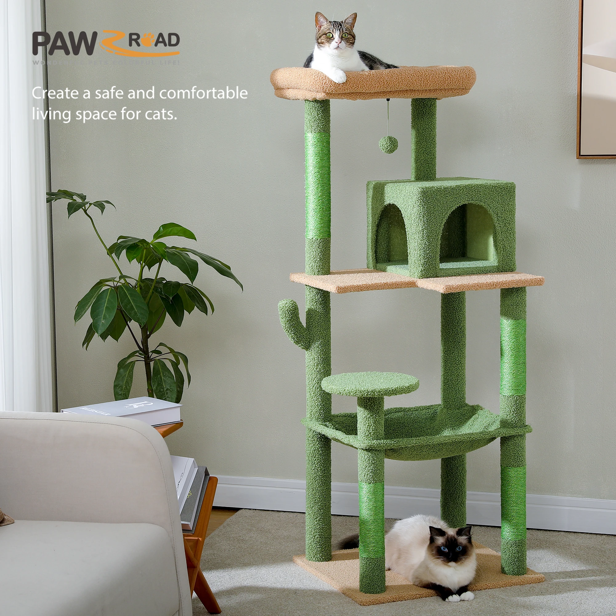 

Multi-Level Cat Tree for Indoor, Large Cat Tower with Sisal Scratching Post, Large Condo, Cat Scratcher, Cat Toys, 6 Colors