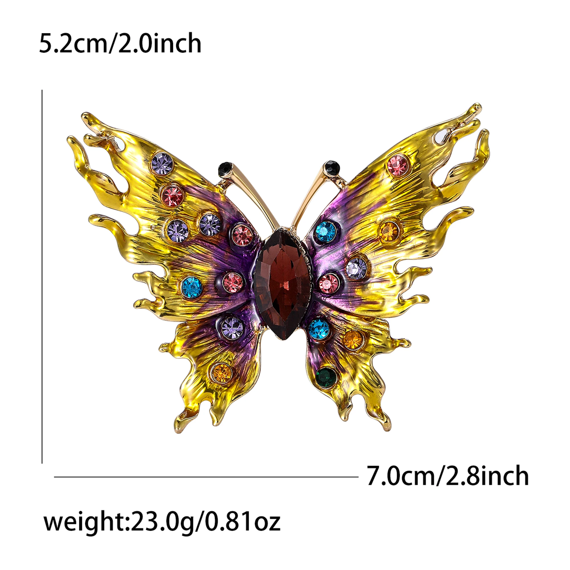 Rhinestone Flame Butterfly Brooches for Women Unisex Glass Insect Pins Office Party Friend Gifts Jewelry Accessories