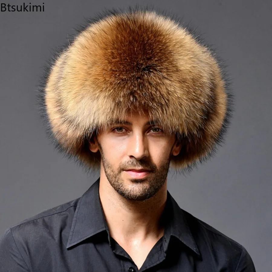 

Men's Winter Windproof Artificial Fur Hat Outdoor Sports Skiing Trap Hat Imitation Fur with Fur Earlobes Russian Hats for Men