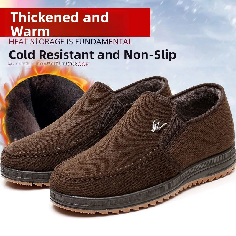 

Men's Winter Thiened Warm Anti-slip Cotton oes Leisure Fce Lined Beijing Old oes Snow Boots for Middle-Aged And ly
