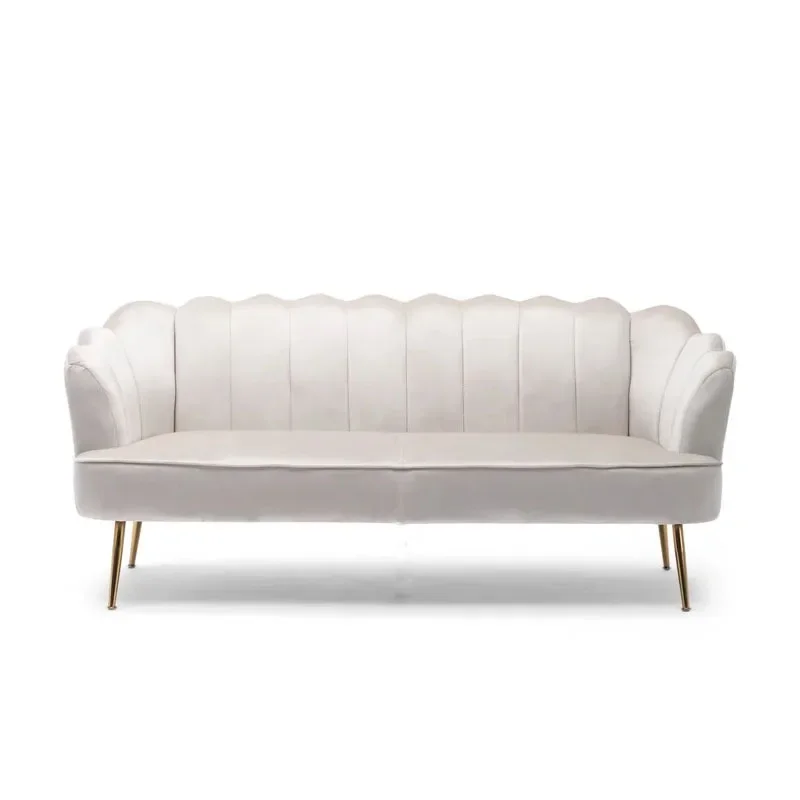 

Three-person sofa French cream white simple modern living room ripple wave small apartment sofa
